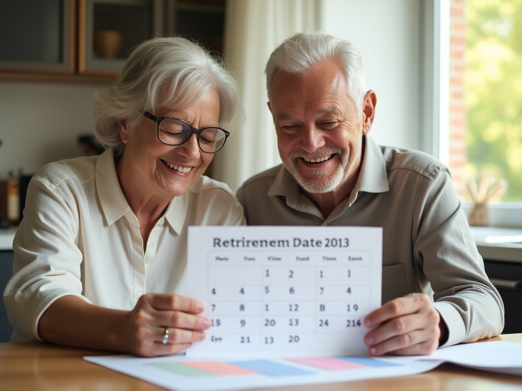 Elderly couple reviewing retirement calendar