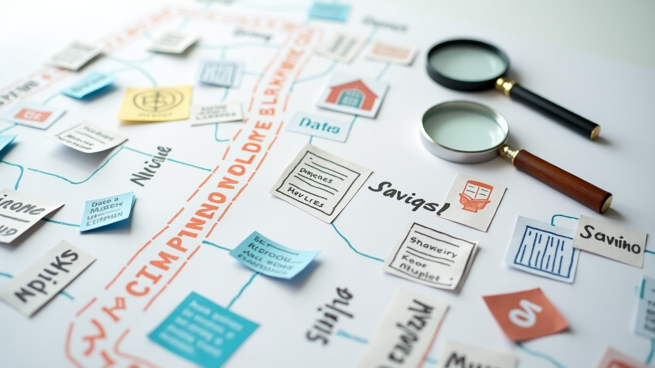 Paper maze with tax forms and magnifying glass
